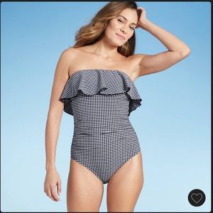 Women’s one piece navy blue and white swimsuit size large